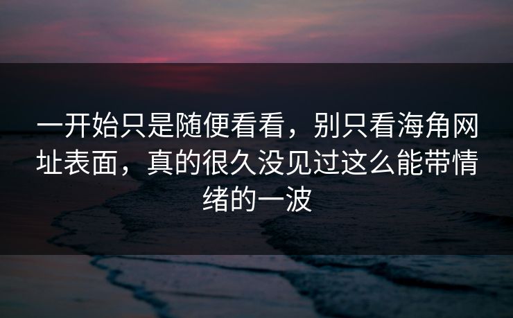 一开始只是随便看看，别只看海角网址表面，真的很久没见过这么能带情绪的一波