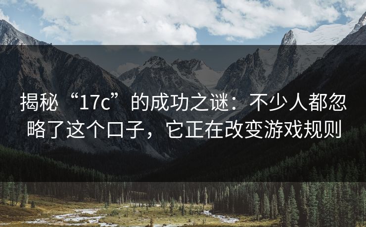 揭秘“17c”的成功之谜：不少人都忽略了这个口子，它正在改变游戏规则  第1张