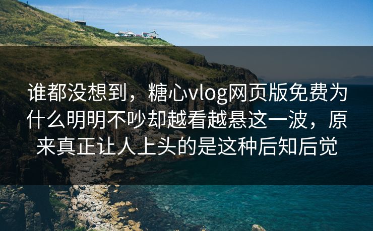 谁都没想到，糖心vlog网页版免费为什么明明不吵却越看越悬这一波，原来真正让人上头的是这种后知后觉  第1张